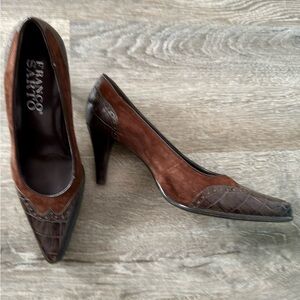 Franco Sarto 6 1/2m Brown suede/leather pumps with wingtip croc print toes